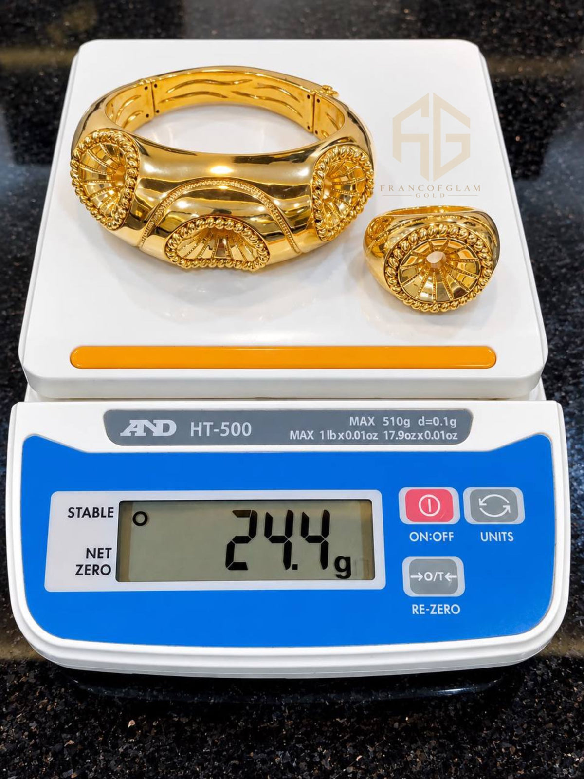 18K GOLD STATEMENT BANGLE & RING SET | 24.4G